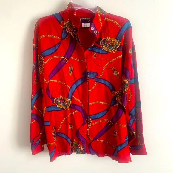 Country Shop Vintage Rayon Wool Blend Equestrian Printed Button Down Shi… - Picture 1 of 9